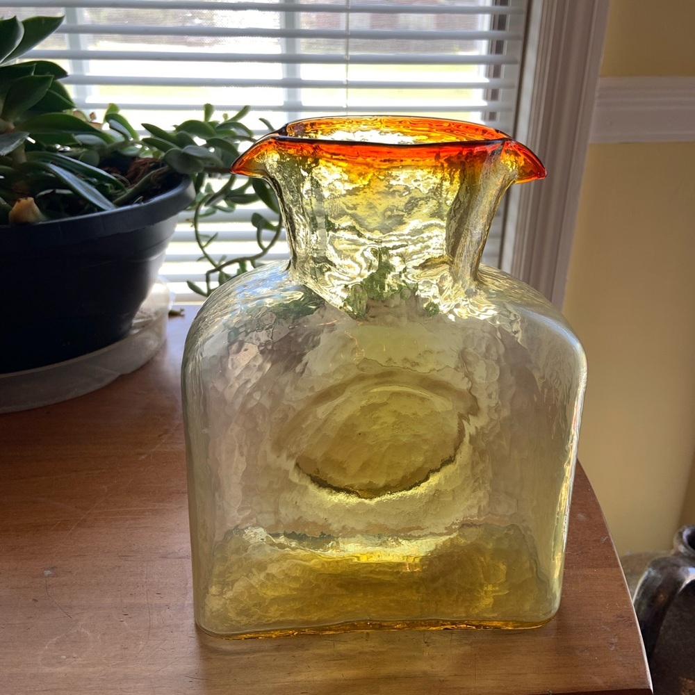 Vintage Blenko Hand Blown Art Glass Water Bottle Two Spouts
